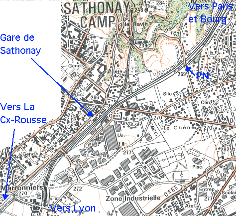 Carte des alentours de la gare de Sathonay-Rillieux