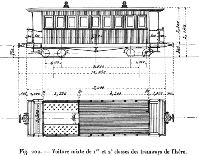 Diagramme d’une voiture mixte 1/2 classe à bogies