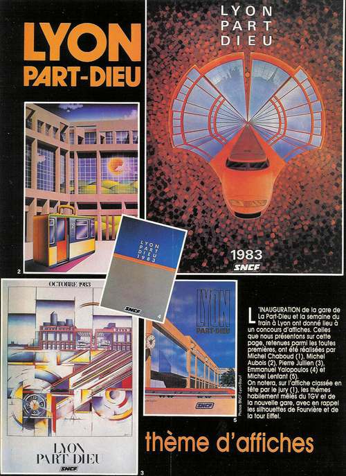 Résultat du concours d'affiches autour de la gare lors de l'inauguration (octobre 1983, Doc. Vie du Rail)