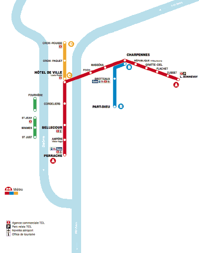 Schéma du réseau de métro de l'agglomération de Lyon à partir du 2 mai 1978