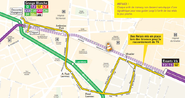 Trajet Relais-Tram T2-T5 2018 (Doc. SyTRAL)