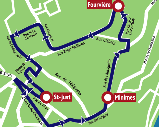 Itinéraire de la navette de substitution (Doc. SyTRAL)